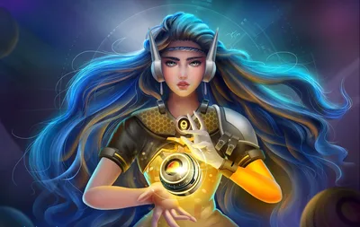 Futuristic Female Character With Blue Hair And Golden Device - free anime wallpaper 2300×1454