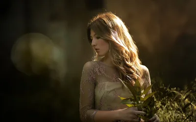 Woman in Embroidered Dress with Plants at Night - free people & portraits wallpaper 2048×1277