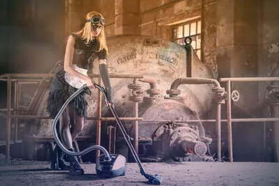 Steampunk Girl With Vacuum Cleaner In Industrial Setting - free people & portraits wallpaper 2500×1667