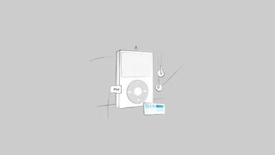 iPod Classic with Earbuds and Music Tagline - free art & design wallpaper 2560×1440