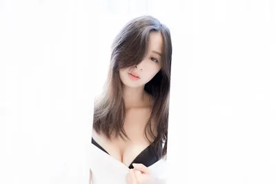 Portrait of Woman with Long Dark Hair Against White Background - free people & portraits wallpaper 5498×3665