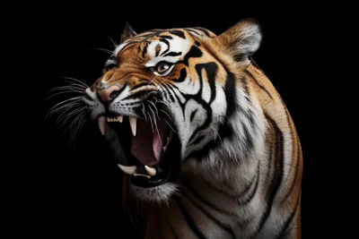 Roaring Tiger Portrait Against Black Background - free animals wallpaper 8000×5333