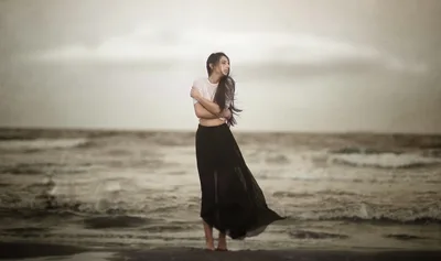Woman Standing on Beach with Flowing Skirt - free people & portraits wallpaper 2048×1213