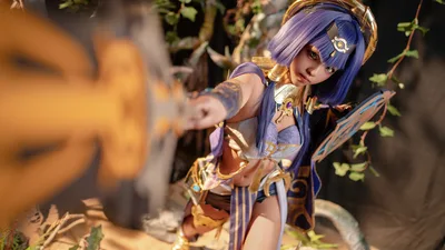 Purple-Haired Anime Character with Golden Armor in Nature - free people & portraits wallpaper 6000×3374