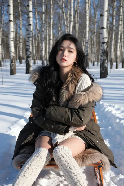 Woman in Winter Birch Forest Snow Portrait - free people & portraits wallpaper 4800×7200