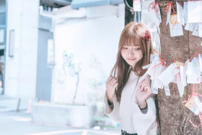 Girl With Pink Bow By Wish Tree With Hanging Notes - free people & portraits wallpaper 6016×4016