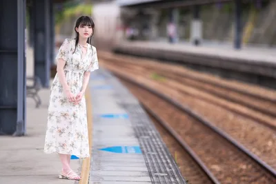 Woman in Floral Dress Waiting at Train Station - free people & portraits wallpaper 6144×4104