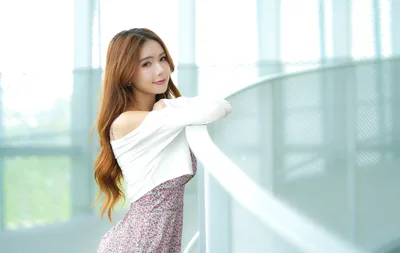 Woman in White Shawl by Modern Glass Building - free people & portraits wallpaper 5788×3657