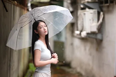 Woman With Umbrella In Rainy Alley - free people & portraits wallpaper 6144×4097