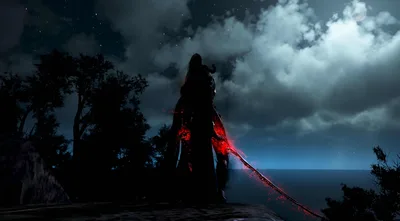Silhouetted Figure With Glowing Red Energy By Ocean - free art & design wallpaper 5529×3050
