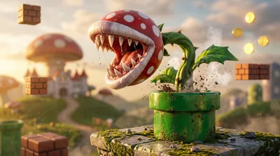 Piranha Plant Enemy In Super Mario Game World - free gaming wallpaper 5504×3072