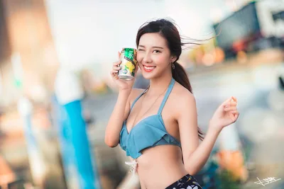 Woman in Blue Bikini Holding Beverage at Beach - free people & portraits wallpaper 5760×3840