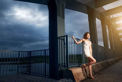 bridge, steel structure, sky, cloud, storm cloud, river, white dress, woman - free people & portraits wallpaper 5184×3456