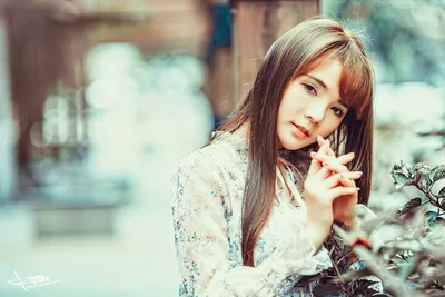 floral dress, long dress, dress, sneakers, wooden structure, walkway, profile, side view, bokeh, smile, woman - free people & portraits wallpaper 5120×3413