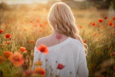 Woman With Flower Tattoo in Poppy Field at Sunset - free people & portraits wallpaper 2048×1365