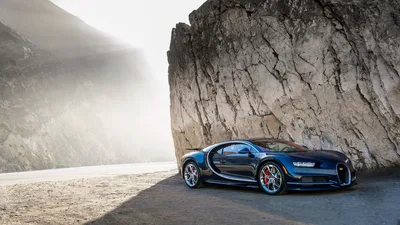 Blue Bugatti Chiron Supercar At Cliff Edge - free wallpaper 3840×2160