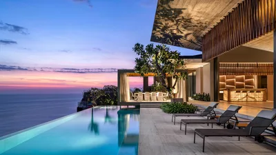 Luxury Clifftop Villa at Sunset with Infinity Pool - free city & urban wallpaper 3360×1889