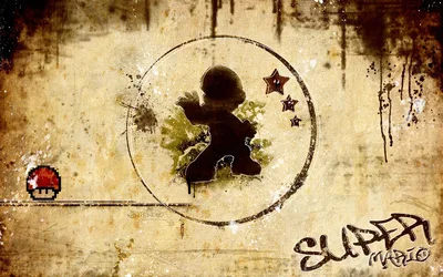 Mario Silhouette with Stars in Grunge Circle - free gaming wallpaper 1920×1200