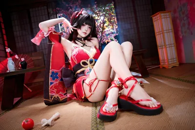Anime Character in Red Traditional Asian Dress Interior - free people & portraits wallpaper 8192×5462