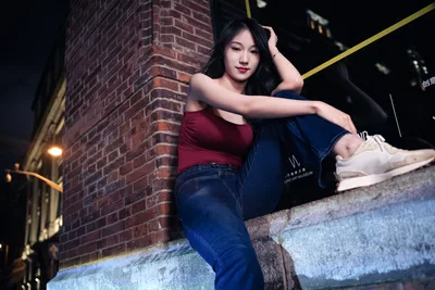 Woman Posing Against Brick Wall at Night - free people & portraits wallpaper 4096×2731