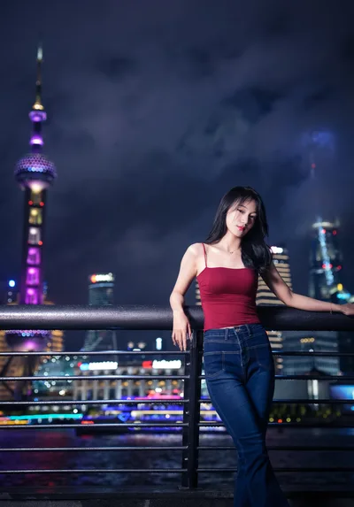 Woman in Red Top by Night City Skyline - free people & portraits wallpaper 2731×3915