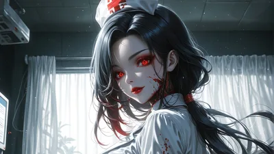 Anime Girl With Glowing Red Eyes in Medical Setting - free anime wallpaper 3840×2160