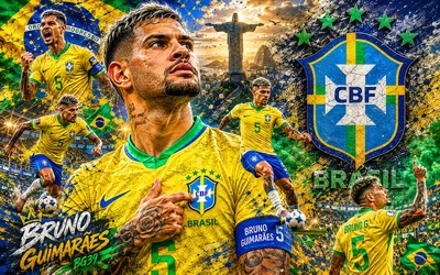 Bruno Guimaraes Brazil Football Player Collage Wallpaper - free people & portraits wallpaper 3840×2400