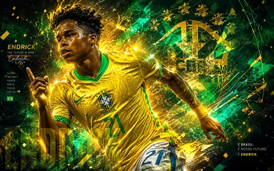 Endrick in Brazil Jersey with Golden Energy Effects - free people & portraits wallpaper 3840×2400