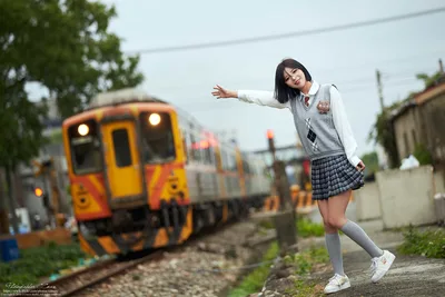 School Girl Posing By Train Tracks - free people & portraits wallpaper 4648×3103