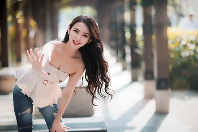 Woman Waving on Tree-Lined Street - free people & portraits wallpaper 5760×3840