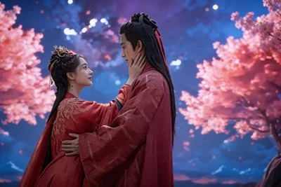 woman,man,couple,romance,traditional clothing,hanfu,chinese culture,cherry blossom,sakura,night sky,embracing,hugging,digital art - free people & portraits wallpaper 2560×1707