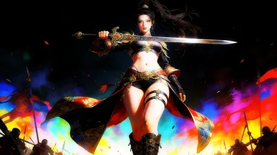 Warrior Woman with Ornate Sword in Fantasy Battle - free anime wallpaper 3858×2160