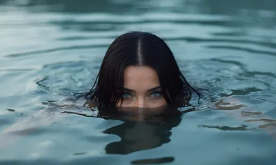 Woman Partially Submerged in Water with Blue Eyes - free people & portraits wallpaper 3840×2304