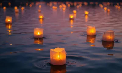 Floating Luminous Lanterns on Water at Dusk - free nature wallpaper 3840×2304