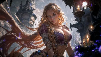 Fantasy Woman in Gothic Castle Tower Setting - free wallpaper 3840×2160