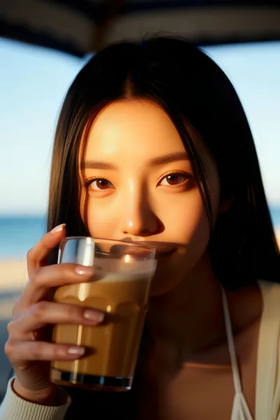 Woman Holding Glass of Iced Beverage by Beach - free people & portraits wallpaper 4800×7200