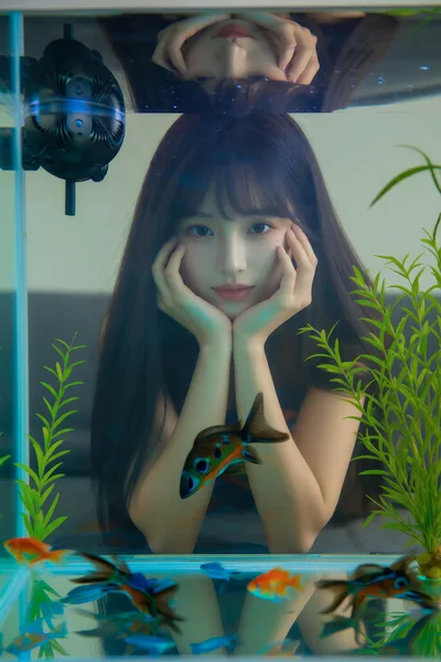 Girl in Aquarium with Fish and Water Plants - free people & portraits wallpaper 4800×7200