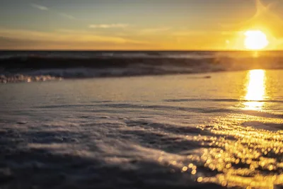 Golden Sunset Over Ocean Waves on Beach - free landscapes wallpaper 5646×3764