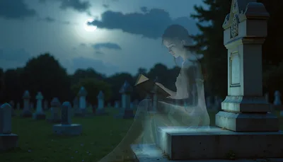 Ghostly Woman Reading in Cemetery - free people & portraits wallpaper 4136×2368
