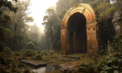 Ancient Golden Archway in Forest - free nature wallpaper 3840×2304