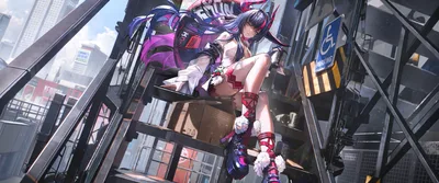 Anime Character on Urban Building Facade - free anime wallpaper 3840×1600