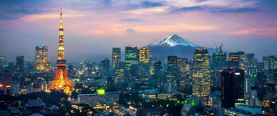 Tokyo Skyline at Dusk with Mount Fuji - free city & urban wallpaper 3840×1600