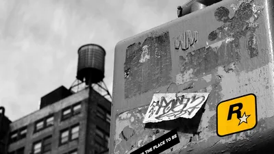Rockstar Games Logo on Weathered Urban Billboard - free gaming wallpaper 3840×2160