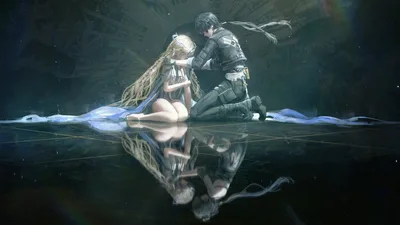 Two Armored Characters in Ethereal Blue Chamber - free anime wallpaper 3840×2160