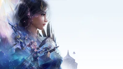 Fantasy Character Portrait with Ethereal Overlay and Castle - free anime wallpaper 3840×2160