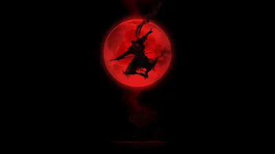 Silhouette Figure Against Glowing Red Moon - free anime wallpaper 3840×2160
