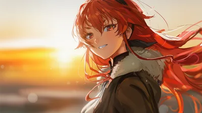 Red-Haired Anime Girl at Sunset - free anime wallpaper 3840×2160