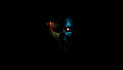 Glowing-Eyed Mechanical Skull in Darkness - free movies & tv wallpaper 6400×3632