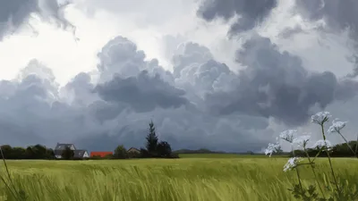 Stormy Skies Over the Green Valley - free landscapes wallpaper 3000×1689
