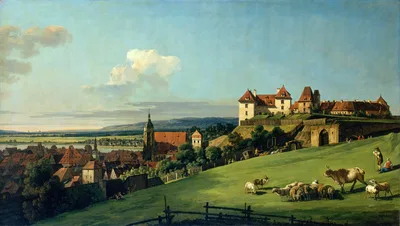 Medieval Castle Over Pastoral Fields and Valley - free art & design wallpaper 4421×2500